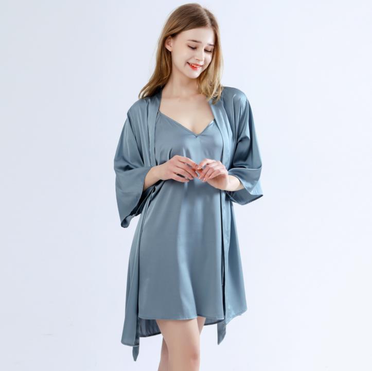 Liumia Long Sleeved Loose Thin Nightgown 2 Piece Set