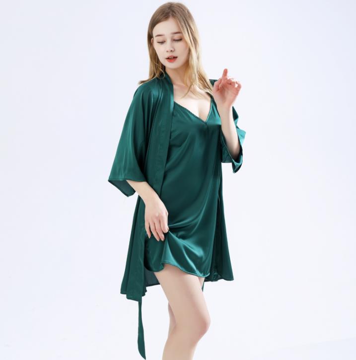 Liumia Long Sleeved Loose Thin Nightgown 2 Piece Set